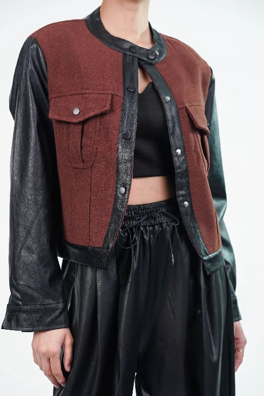Savings Spectacular Woolen Jacket With Leather Sleeves
