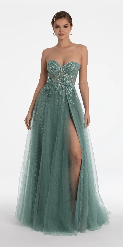 Price Blitz 3D Floral Sweetheart Corset Tulle Ballgown with Puff Sleeves