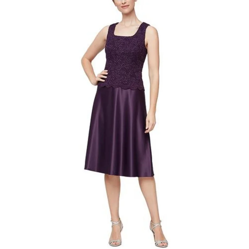 Daily Specials Alex Evenings Womens Petites Lace Glitter Fit & Flare Dress