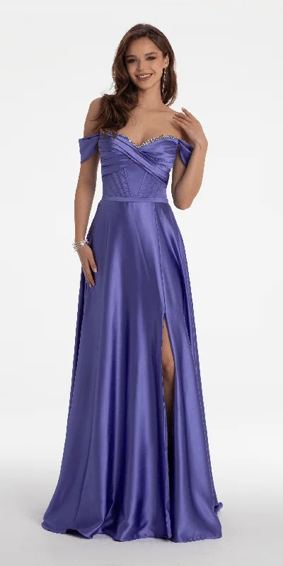 The Best Prices Satin Off the Shoulder Corset Ballgown with Rhinestone Edging