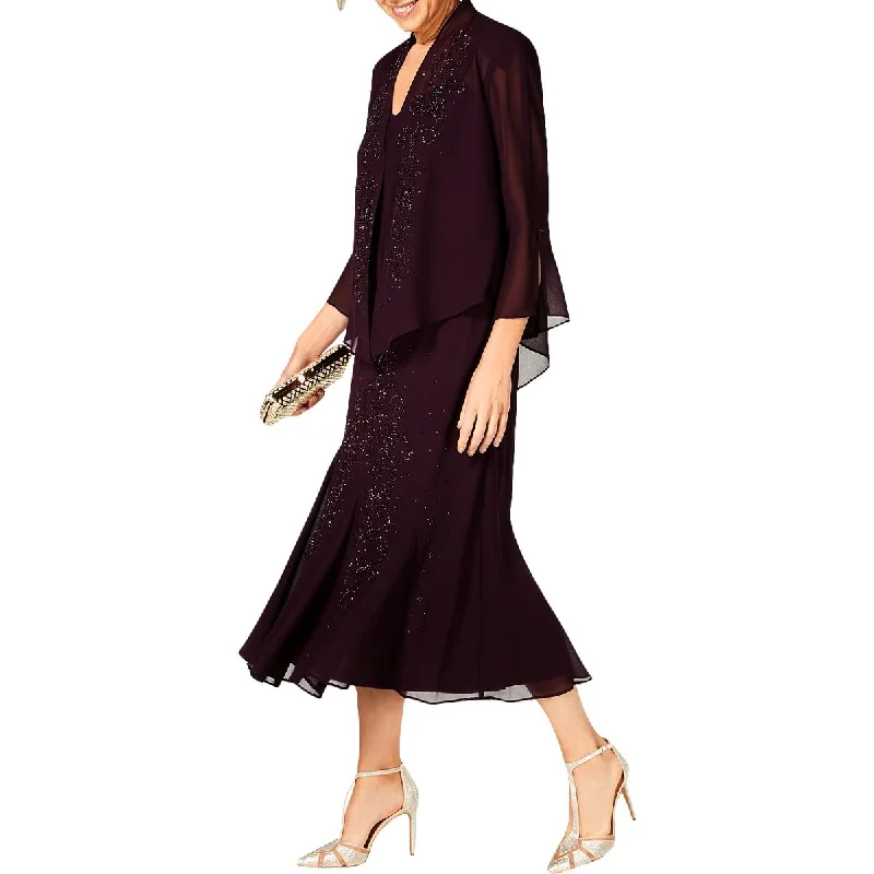 Savings Bonanza R&M Richards Womens Chiffon Beaded Dress With Jacket