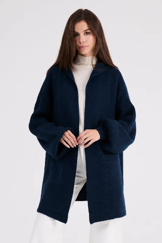 Unmissable Offer + Beryll Cashmere Cropped Coat with Hood | Navy