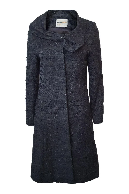 Price Drop AIDEEN BODKIN Black Rosa Cotton Blend Waffle Long Coat (UK 8)