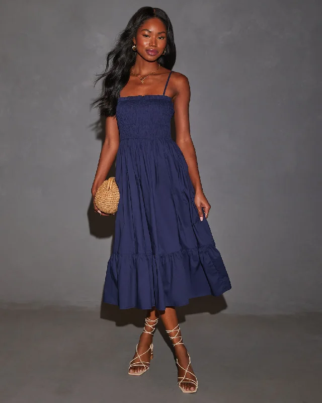Price Cut Fawn Smocked A-Line Midi Dress