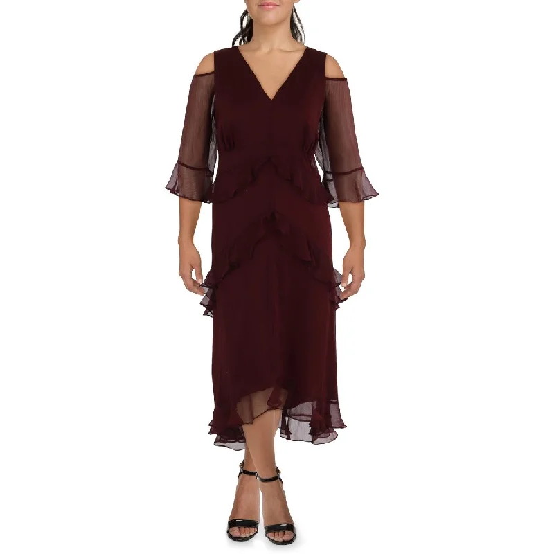 Extra Discounts Tahari ASL Womens Plus Cold Shoulder Ruffled Cocktail And Party Dress