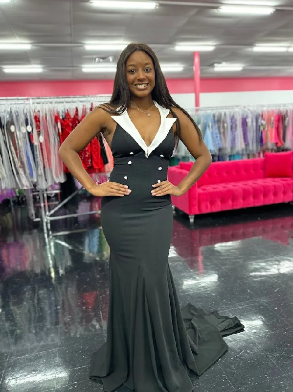 Can't Miss Johnathan Kayne 1442 Size 4 Black Long Tuxedo Dress Pageant Formal Evening Gown Classy